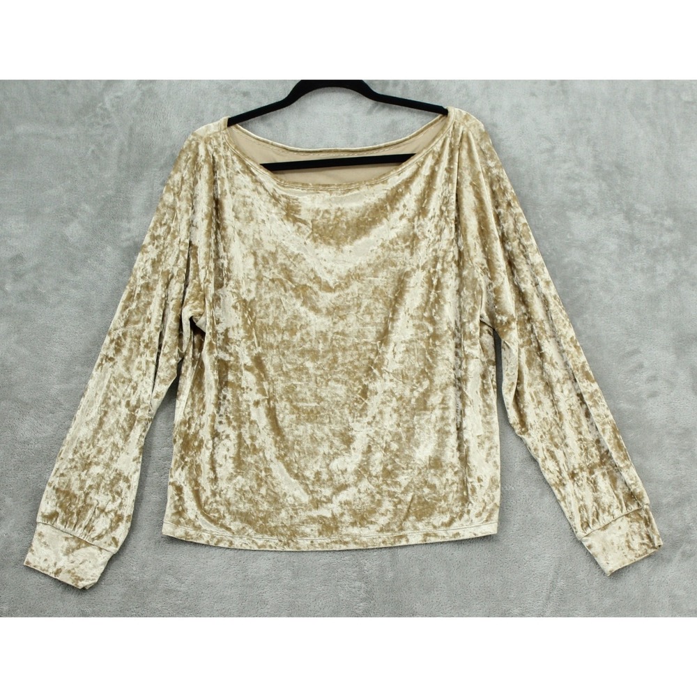 Buffbunny Sweatshirt Women Large Crushed Velvet Pullover Relaxed Athleisure Tan